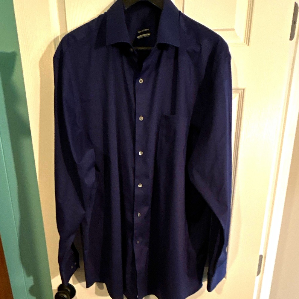 van heusen XXL dress shirt Navy Blue Solid Stretch Point Collar